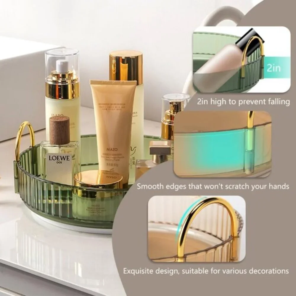 Rotating Makeup Organizer, 1-Tier Vanity Spinner for Skincare & Cosmetics, Green